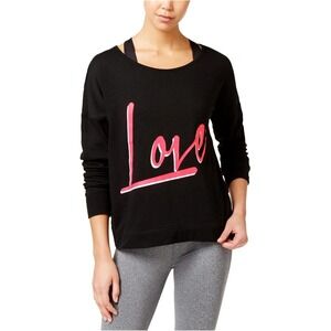 Material Girl Active Plus Size Work Out Sweatshirt Black Love Size 3X